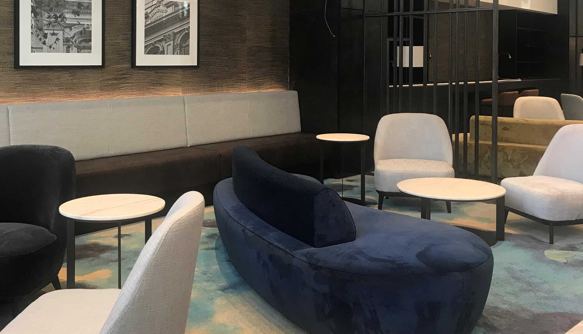 Sheraton Four Points hotel in Auckland foyer design with blue couch